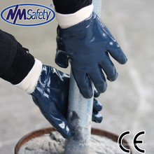 NMSAFETY jersey liner full coated three dipping blue nitrile heavy-duty gloves